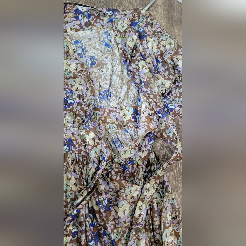 & Other Stories Relaxed Wrap Maxi Dress Womens 6 Brown & Multi Floral Silk Blend - Picture 12 of 16